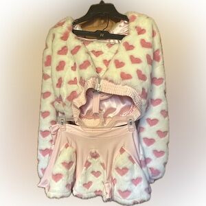 Pink Heart Patterned Women's Skirt Set